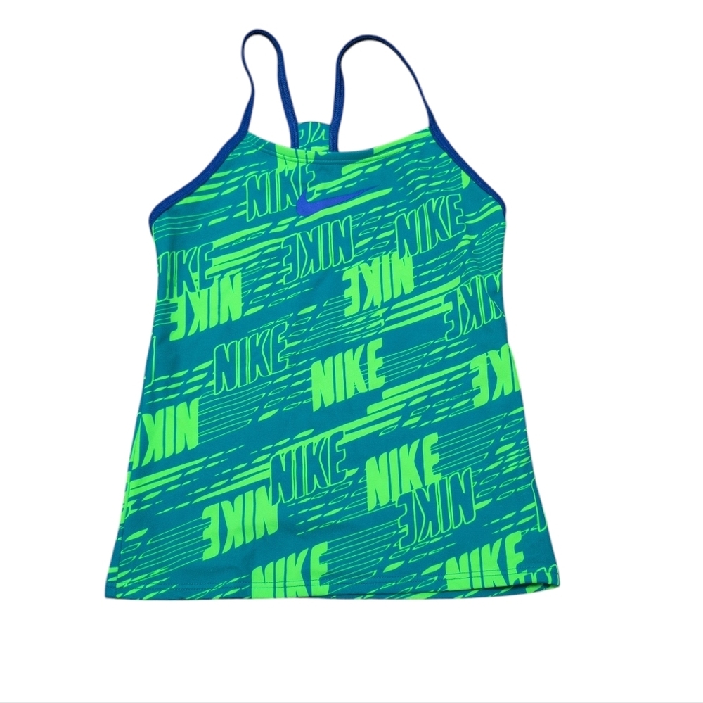 Nike Workout Tank Top Or Tankini Girls Size 10 Neon Green Blue Teal